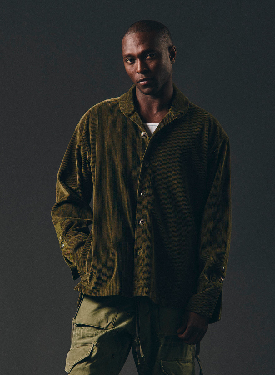 ARMY CORD SHAWL COLLAR BOXY ARMY – Greg Lauren