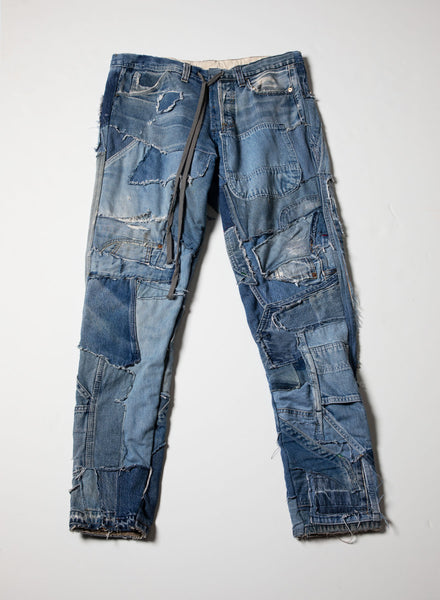 パンツ GREG LAUREN DARK DISTRESSED DENIM LOUNGE Greg Lauren Men's Distressed Denim Lounge Jeans | Neiman Marcus