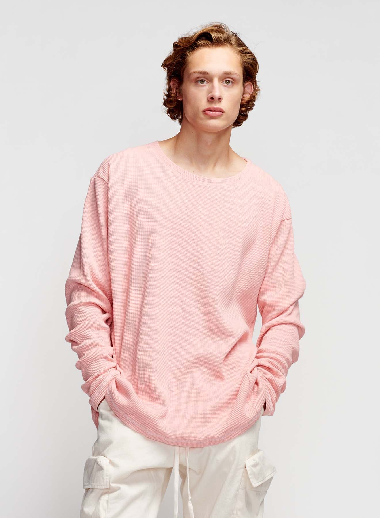 CORAL LS WAFFLE TEE CORAL PINK